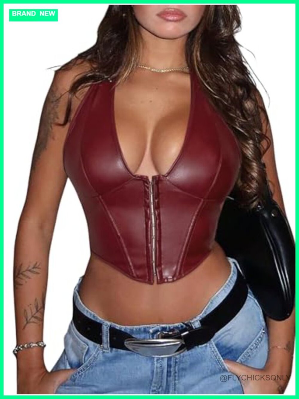 Floerns PU Leather Halter Neck Crop Tank Top